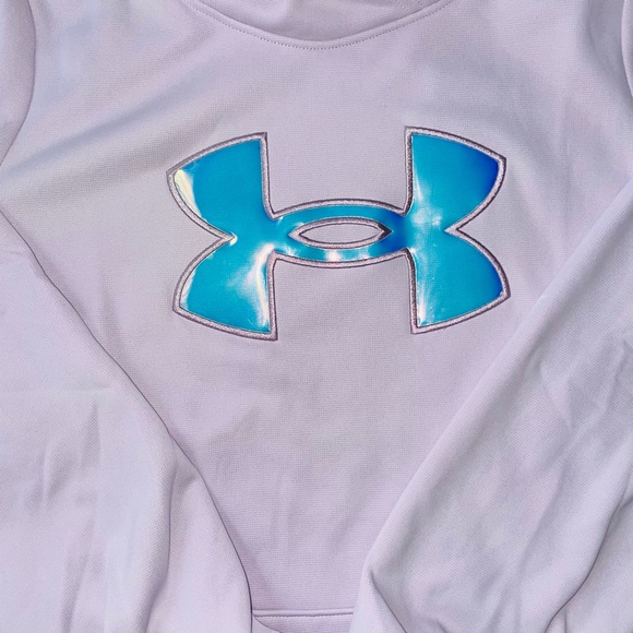NWT- Under Armour Girls Armour Fleece Iridescent Big Logo Hoodie Loose YL Pink - Picture 2 of 5
